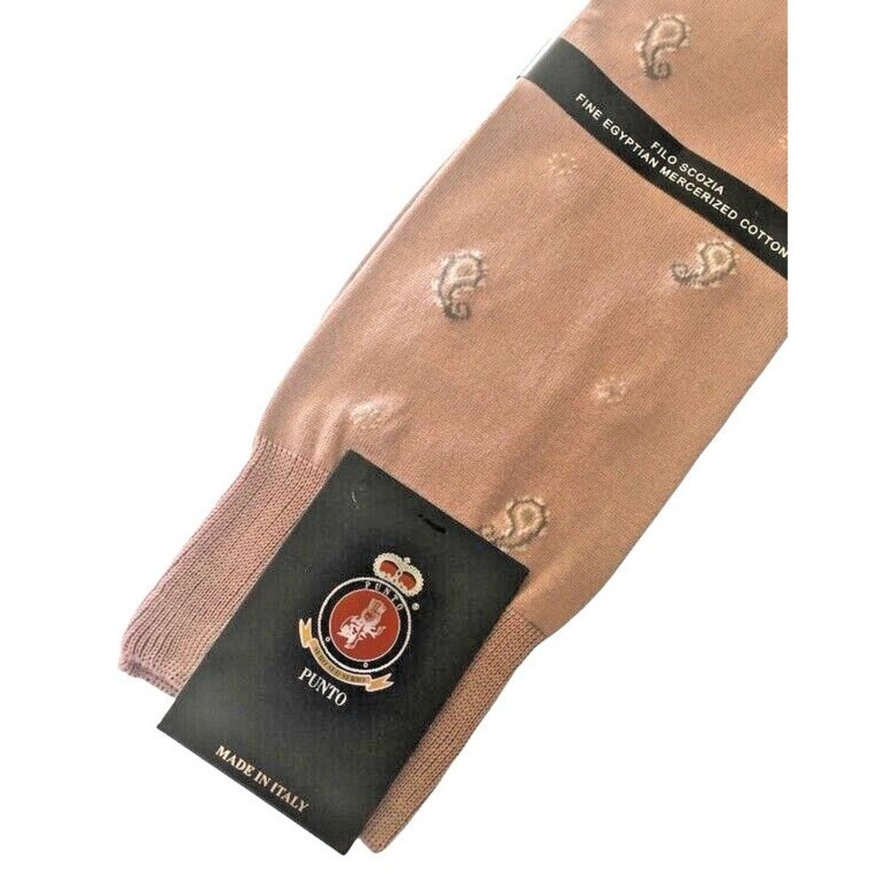 Punto Mens Dress Socks Egyptian Cotton Pale Pink Paisley Made in Italy Sz 10-13